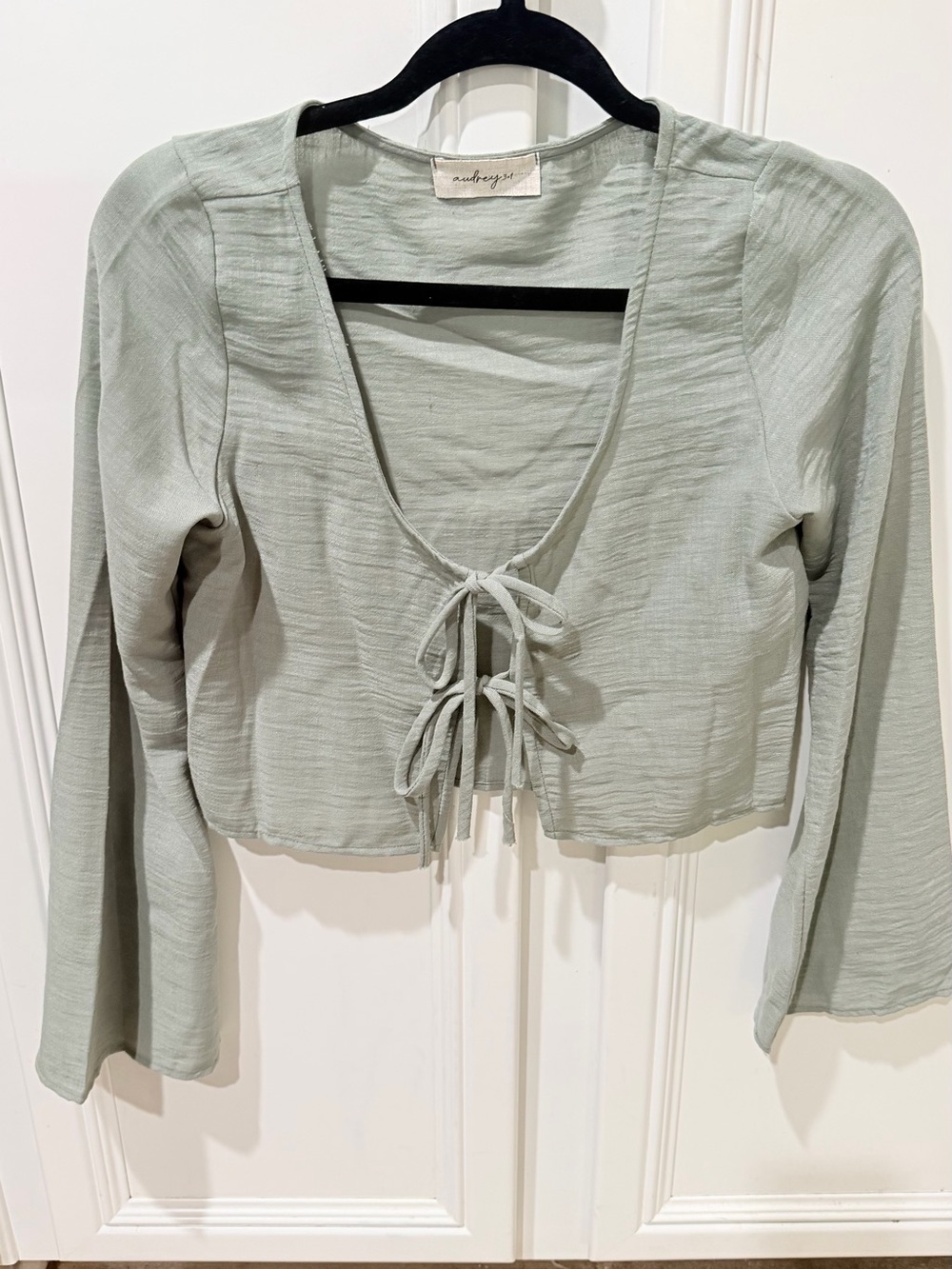 New Y2K Light Sage Tie-Front Crop Top - Women - Picture 2 of 4
